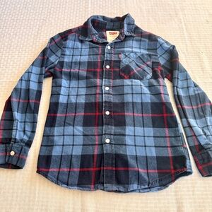 Levi’s Kids Plaid Flannel Shirt M 10/12 Blue Black Red Button Down